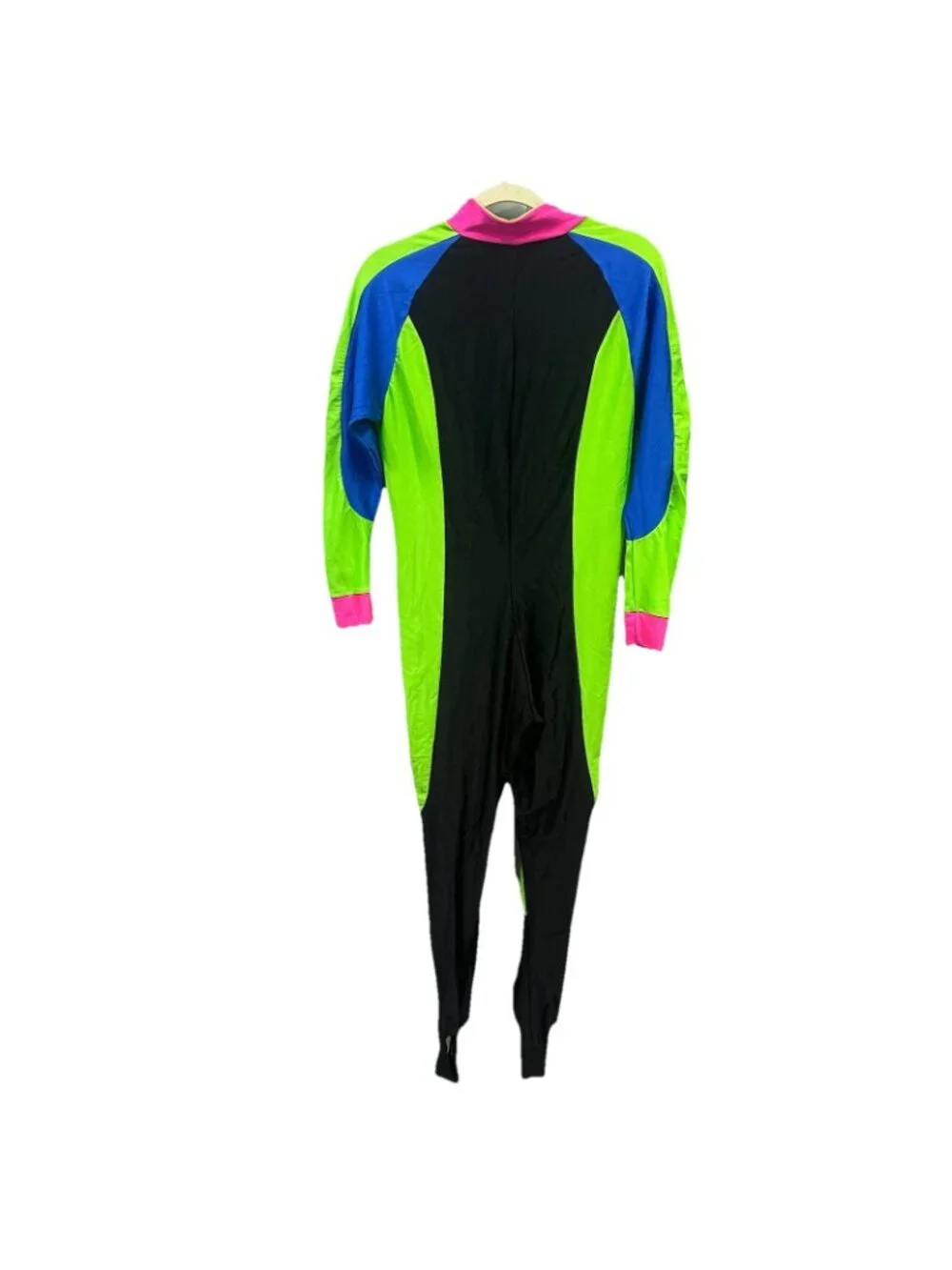 Vintage 80s Sport Europa Neon Ski Suit Large One Piece Stirrup Jumpsuit - Picture 9 of 11